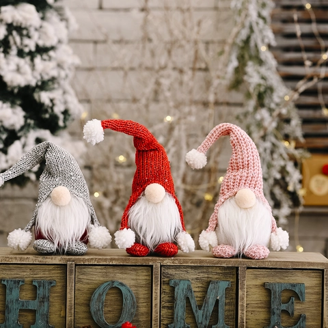 Christmas Knitted Gnome Ornaments Sequin Hat Faceless Forest Old Man Doll For Xmas Tree Table Home Holiday Decor
