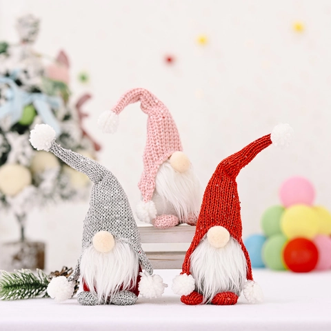 Christmas Knitted Gnome Ornaments Sequin Hat Faceless Forest Old Man Doll For Xmas Tree Table Home Holiday Decor