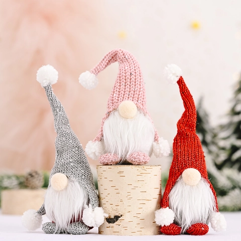 Noordse Kerstkabouter Decoratie Pailletten Gebreide Muts Gezichtloze Bos Oude Man Staande Pluche Pop Voor Kerst Huisdecoratie