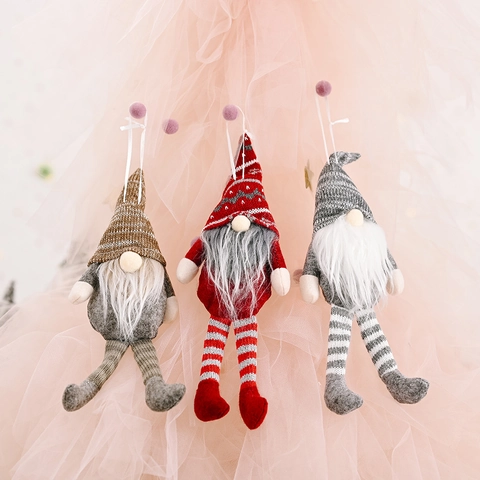 Noorse Kerstkabouter Hanger Gebreide Gestreepte Lange Benen Hangende Gezichtsloze Oude Man Pop Kerstboom Huis Decoratie