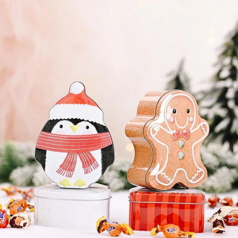 Kerst Blik Snoepdoos Cartoon Sneeuwpop Kerstman Peperkoekmannetje Pinguïn Feestelijke Geschenkdoos Vakantie Decoratie