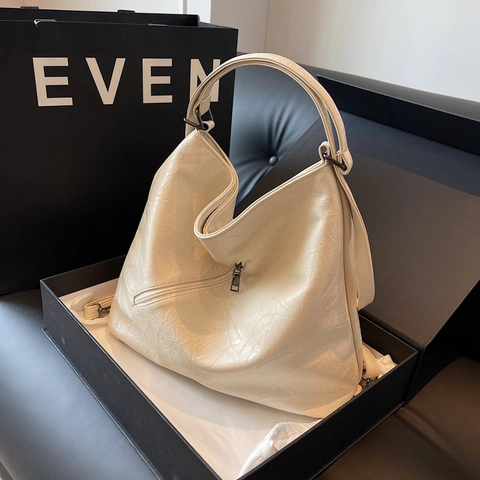 Falten PU Leder Tote Tasche Große Kapazität Minimalistische Unterachsel Schulter Handtasche Für Frauen Vintage Stil Reißverschluss