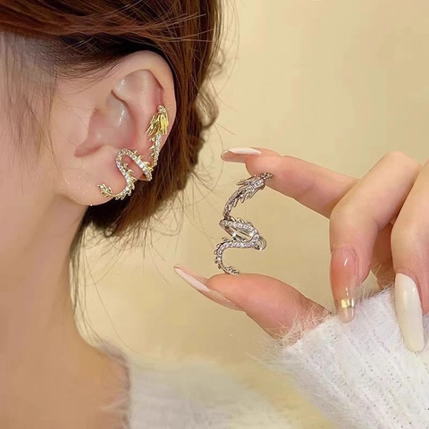 Earcuff De Dragón Cobre Rhinestone Zircon Pendiente Sin Perforación Clip On Punk Vintage Joyería Para Mujeres Hombres