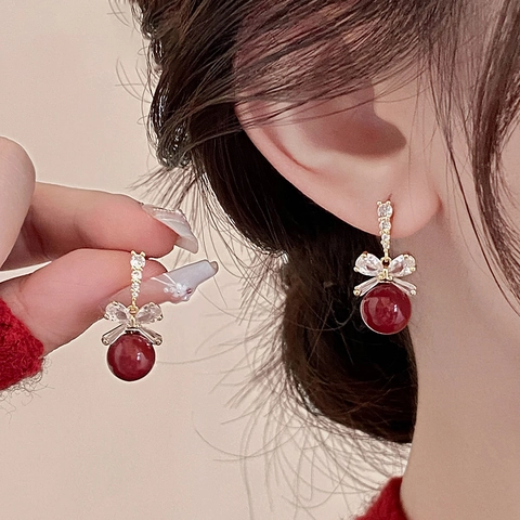 Orecchini A Fiocco Rame Zircone Perla Artificial Sintetica Retrò Francese Gioielli Eleganti Per Donna