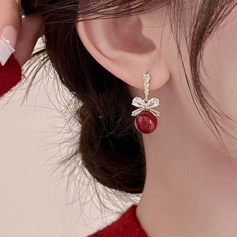 Orecchini A Fiocco Rame Zircone Perla Artificial Sintetica Retrò Francese Gioielli Eleganti Per Donna