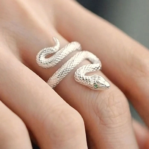 Schlangenring Verstellbar Kupfer Grüne Zirkonia Augen Schuppen Retro Modeschmuck Frauen