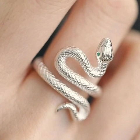Schlangenring Verstellbar Kupfer Grüne Zirkonia Augen Schuppen Retro Modeschmuck Frauen