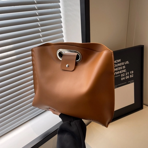 Pochette Grande Minimalista E Borsa Interna Pelle PU Manico In Metallo Ovale Borsa A Mano Da Donna Moda Lavoro