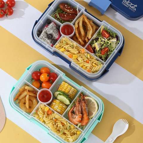 Fiambrera Bento Dividida Portátil Apta para Microondas Sellada a Prueba de Fugas Con Cuchara-Tenedor Para Niños Estudiantes Oficina Escuela Picnic
