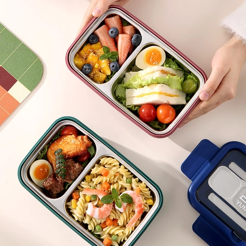 Boîte à Bento Divisée en Acier Inoxydable 304 Avec Ustensiles Lunch Box Portable Étanche pour Étudiants et Employés