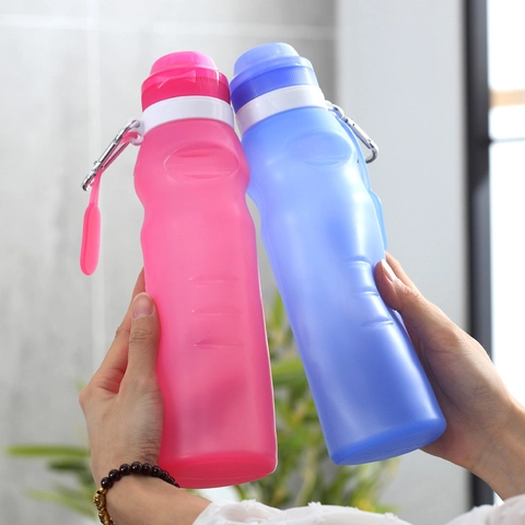 Bouteille d'Eau Pliable en Silicone Portable Avec Mousqueton Étanche Pliable Voyage Sport Extérieur Cyclisme