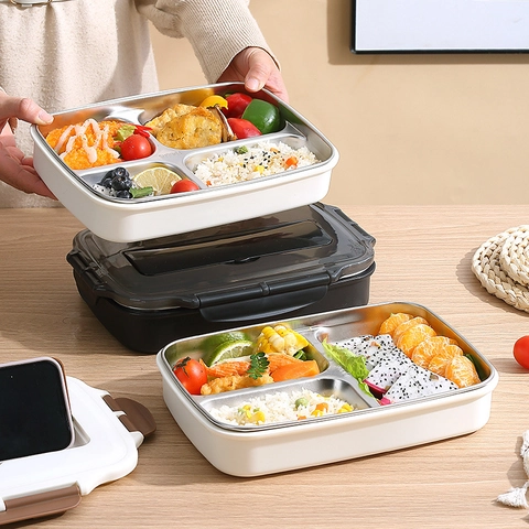 304 Roestvrij Stalen Bento Box Gedeelde Lunchbox Met Telefoonstandaard Deksel Lekvrij Draagbare Voedselcontainer Voor Volwassenen Studenten