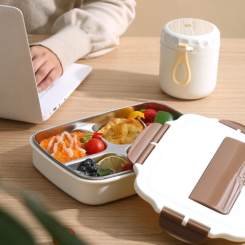 304 Edelstahl Bento Box Fach Auslaufsicher Lunchbehälter Mit Besteck Handyhalter Deckel Für Erwachsene Studenten