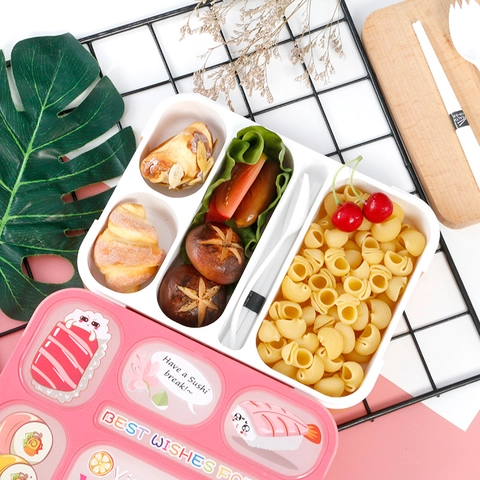 Boîte à Déjeuner Dessin Animé Style Japonais Avec Compartiments Et Ustensiles Étanche Micro-ondes Plastique PP Bento Pour Enfants Adultes
