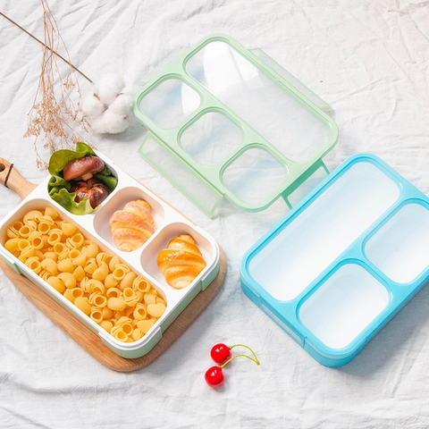 Portable Minimalist Bento Lunch Box With Multi Compartment Divided Design Microwave Safe PP Plastic Food Container With Spoon