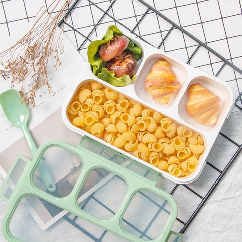 Portable Minimalist Bento Lunch Box With Multi Compartment Divided Design Microwave Safe PP Plastic Food Container With Spoon