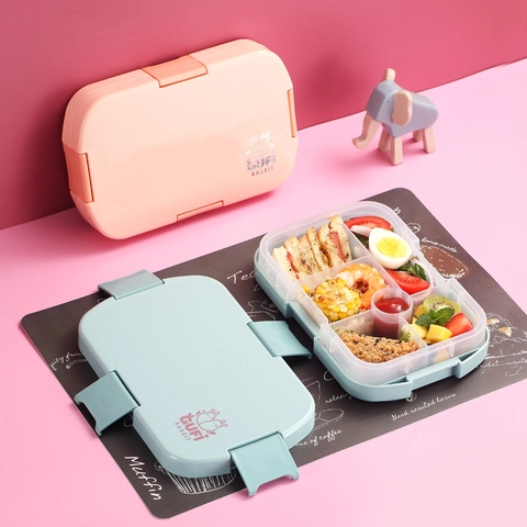Boîte à Déjeuner Bento Compartimentée Portable en Plastique de Qualité Alimentaire Récipient Hermétique Avec Poignée Pour École Bureau Pique-Nique