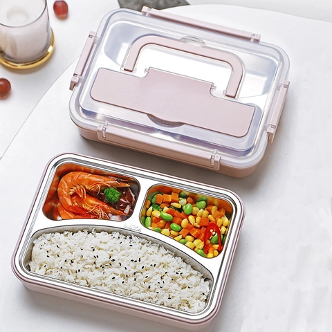 Portapranzo Bento Portatile Acciaio Inossidabile 304 Scomparti Multipli Isolamento Termico Maniglia Supporto Cellulare Ufficio