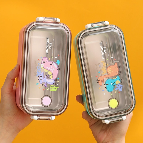Portapranzo Per Bambini In Acciaio Inossidabile 304 Portatile Ermetico Cartone Animato Dinosauro Bento Per Scuola