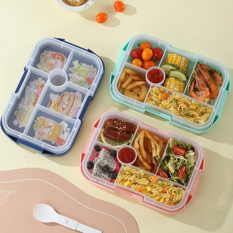 Boîte Bento Portable Pour Enfants Compatible Micro-Ondes Hermétique Boîte À Déjeuner Avec Compartiments Pour École Bureau