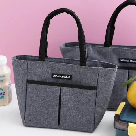 Portable Insulated Lunch Bag Oxford Cloth Aluminum Foil Bento Box Thermal Bag With Handle Outer Pocket For Work Travel