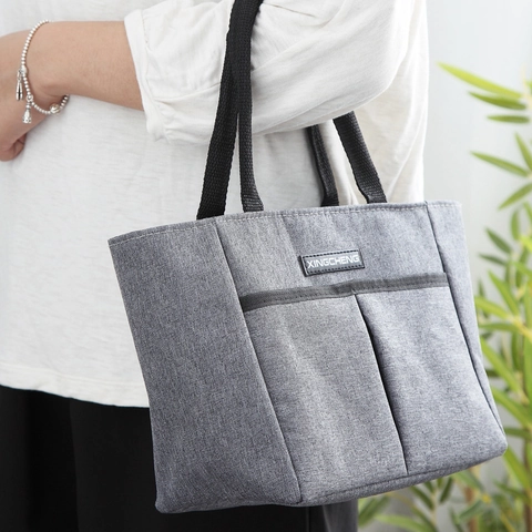 Portable Insulated Lunch Bag Oxford Cloth Aluminum Foil Bento Box Thermal Bag With Handle Outer Pocket For Work Travel