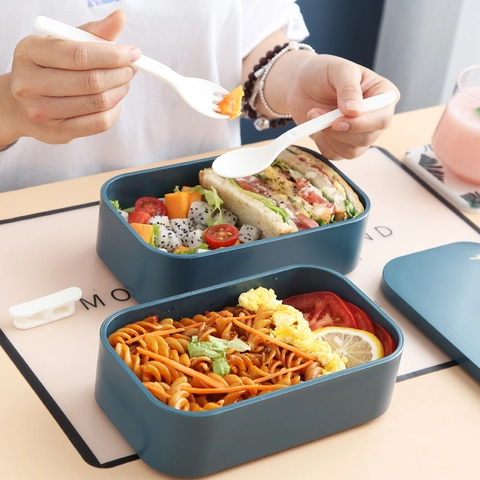 Porta Pranzo Bento A Doppio Strato Portatile Con Cucchiaio E Forchetta Contenitore Per Alimenti In Plastica Microonde