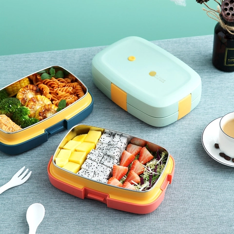 304 Stainless Steel Lunch Box For Adults Students Portable Water Filling Thermal Insulation Leak-proof Bento Box With Compartments