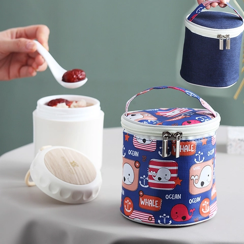 Portable Lunch Insulation Bag Oxford Cloth Aluminum Foil Thermal Handbag For Soup Cup Food Storage Cartoon Whale Pattern