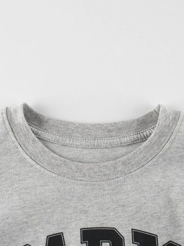 T-Shirt In Puro Cotone Per Bambini Stampa Lettere Paris Girocollo Maniche Corte Top Larghi Per Ragazzi Ragazze