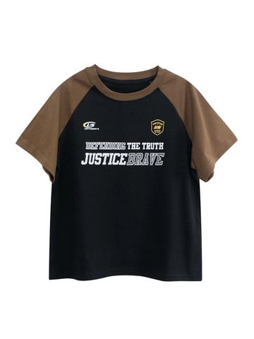 Camiseta De Niño 100% Algodón Manga Corta Raglán Bloque De Color Impresión De Letras Verano Casual Deporte Top