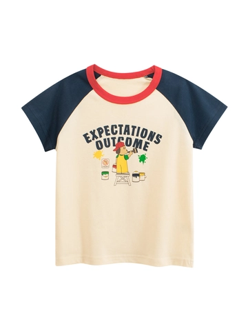 Maglietta In Cotone Con Maniche Raglan Per Ragazze Stampa Cane Cartone Animato Top Estivo Casual