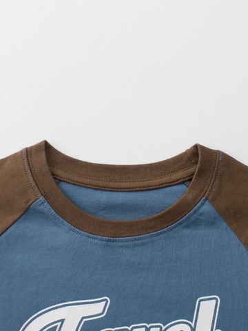 Camiseta De Manga Corta Para Niños Algodón Peinado Raglán Cuello Redondo Estampado Letras Travel Relax Retro Casual Verano
