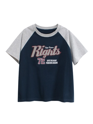 Kids Raglan Sleeve Cotton T-Shirt Vintage Rights Letter Print Short Sleeve Casual Summer Top For Boys Girls