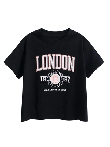 Kids Boys Girls Cotton Short Sleeve T-Shirt London 1987 Retro Letter Graphic Print Summer Casual Breathable Crew Neck Top