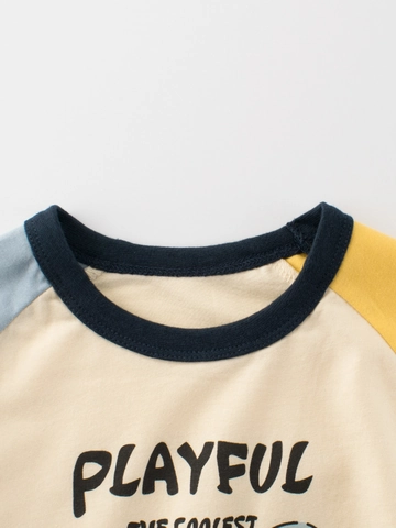 Kids Cotton Raglan Sleeve T-Shirt Cartoon Dog Graphic Color Block Short Sleeve Summer Casual Top For Girls Boys Breathable Soft