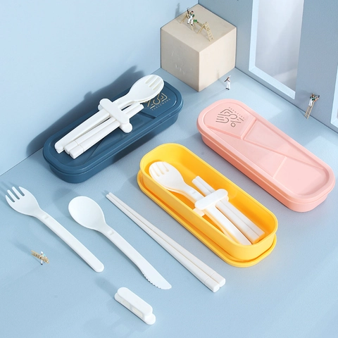 Custodia per Posate Portatile in Plastica Cucchiaio Forchetta Bacchette Accessori da Pranzo per Studenti Picnic Campeggio