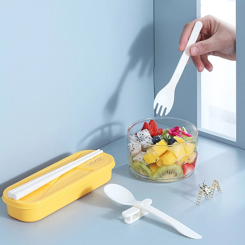 Custodia per Posate Portatile in Plastica Cucchiaio Forchetta Bacchette Accessori da Pranzo per Studenti Picnic Campeggio
