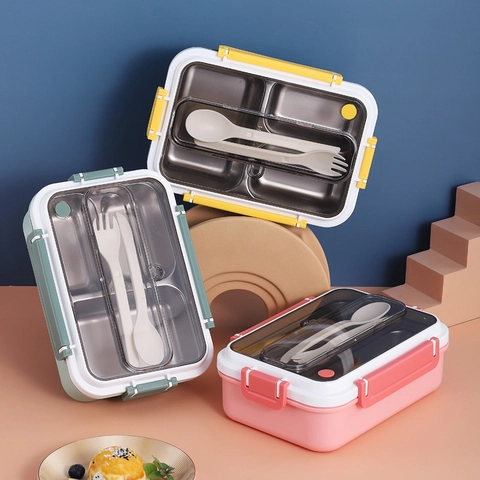 Draagbare 304 Roestvrijstalen Bento Lunchbox Lekvrij Multi Compartiment Voedselcontainer Voor Kantoor Studenten Met Bestek