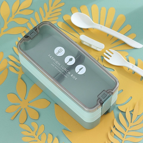Boîte à Déjeuner Portable à 3 Couches en Plastique pour Étudiants Bureau Compatible Micro-ondes Matériau PP PS de Qualité Alimentaire Bento Box Avec Couverts