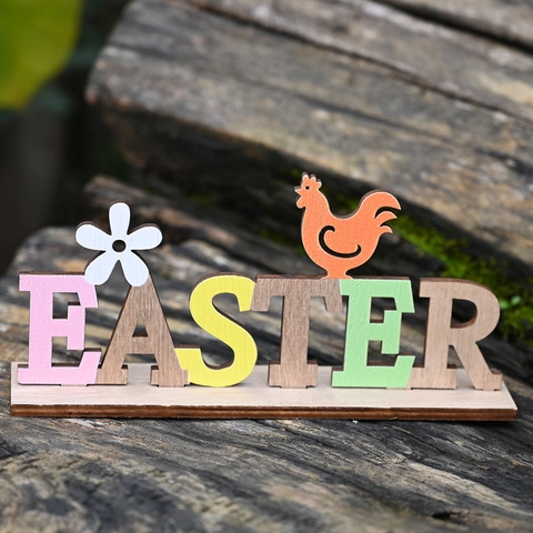 Easter Spring Wooden Letter Plaque Ornament Multicolor Hello Spring Floral Rooster Tabletop Decoration For Party Home Decor