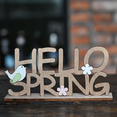 Easter Spring Wooden Letter Plaque Ornament Multicolor Hello Spring Floral Rooster Tabletop Decoration For Party Home Decor