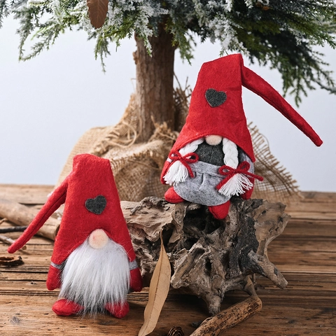 Bambola di Peluche Gnomo Senza Volto di Natale Cuore Rosso Grigio In Piedi Rudolph Tomte Decorazione per la Casa Festa