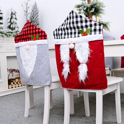 Coprisedie Gnomo Di Natale Tessuto Non Tessuto Cappello Scozzese Vecchio Senza Volto Per Decorazioni Per Feste In Sala Da Pranzo
