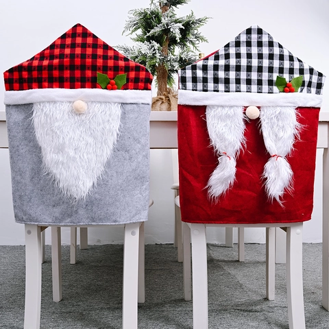 Coprisedie Gnomo Di Natale Tessuto Non Tessuto Cappello Scozzese Vecchio Senza Volto Per Decorazioni Per Feste In Sala Da Pranzo