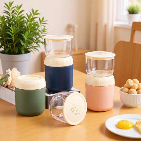 Tazza Da Zuppa Portatile Doppio Strato Acciaio Inox 304 PP AS Silicone Separazione Secco Umido Contenitore Colazione