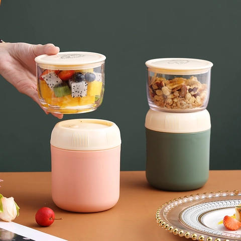 Tazza Da Zuppa Portatile Doppio Strato Acciaio Inox 304 PP AS Silicone Separazione Secco Umido Contenitore Colazione