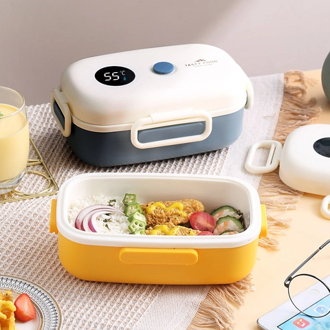 Fiambrera Térmica con Pantalla de Temperatura Inteligente para Adultos Oficina Escuela Contenedor de Comida Portátil PP Silicona Capa Única