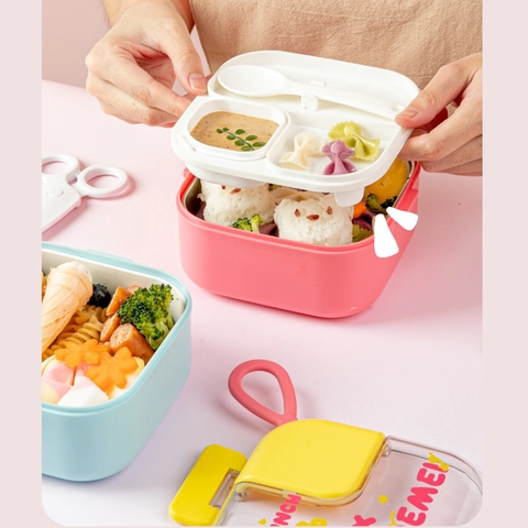 Boîte À Lunch Cartoon Enfants 304 Acier Inoxydable PP Conteneur Alimentaire Portable Compartimenté Avec Cuillère Et Ciseaux