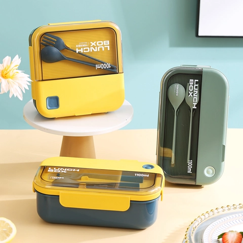 Portapranzo Portatile in Plastica Bento Box Adatto al Microonde Con Scomparto per Posate Contenitore per Alimenti Scuola Ufficio